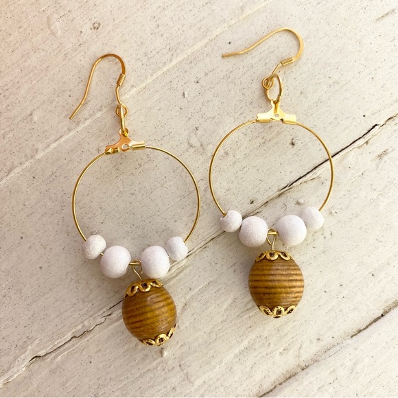 Handcrafted Boho Vibes Beaded Dangling Hoop Earrings - Picture 2 of 6